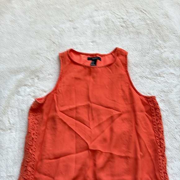Forever 21 Orange Sleeveless Mini Dress | Boho Floral Lace Trim Summer Medium - Picture 3 of 7